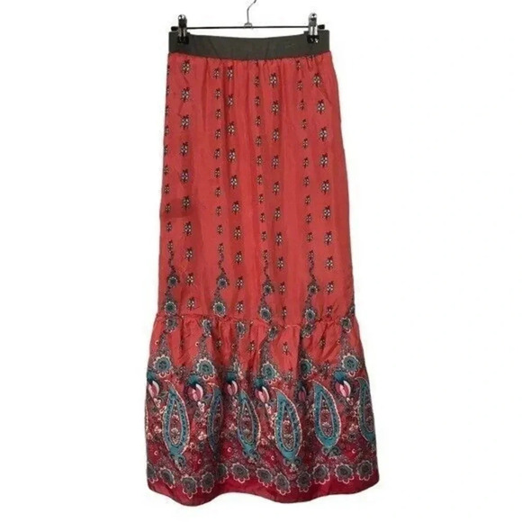 Johnny Was Red Blue Paisley Silk Tiered Maxi Skirt S - Picture 1 of 5